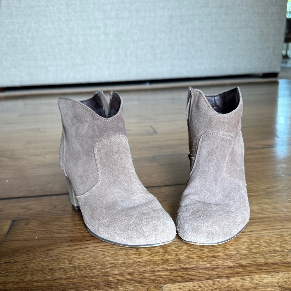 Suede Taupe Ankle Booties - Chic Women's Heeled Boots